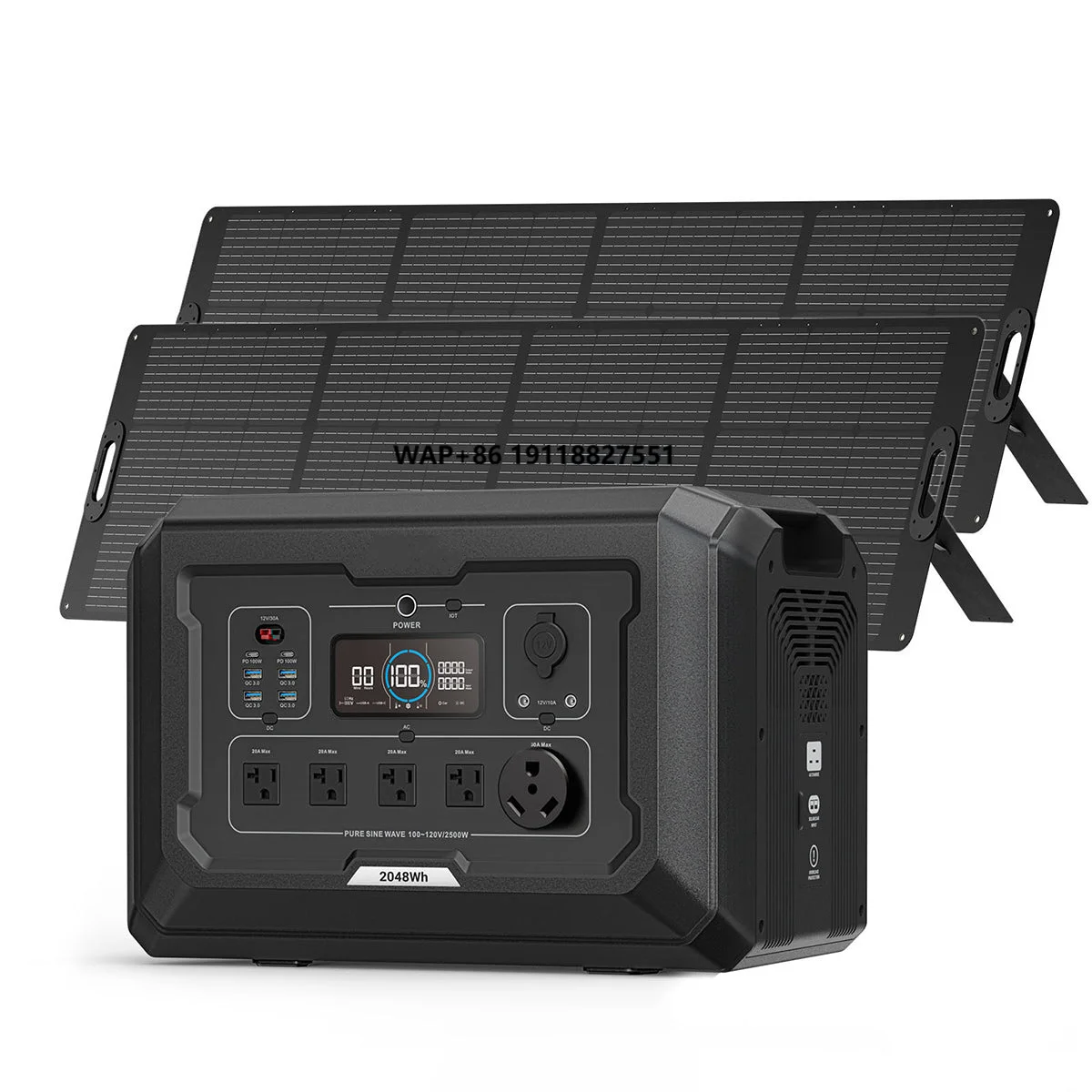 

2500 Watt Outdoor Solar System 2048WH Portable Power Station Lifepo4 Portable Solar Generator