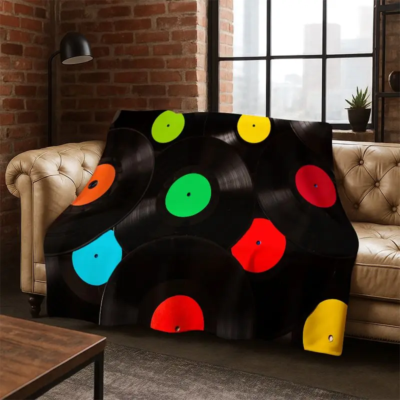 Retro Vinyl Record Music DJ Tape Flannel Blanket Soft Warm Blanket Throw Blanket for Bedroom Living Room Bed Travel Picnic Gift