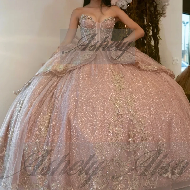 A1926 فاخر المكسيكي الحلو 16 فساتين الكرة ثوب مطرزة زين القوس كامل طول المرأة حفلة عيد ميلاد Quinceanera 15 مخصص #3