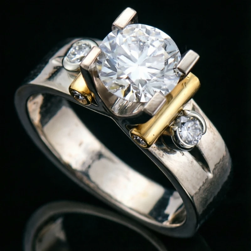 Fashion Sparkling Inlaid Synthetic Zirconia Two Tones Promise Ring Women's Elegant Luxury Wedding Engagement Jewelry Accessories