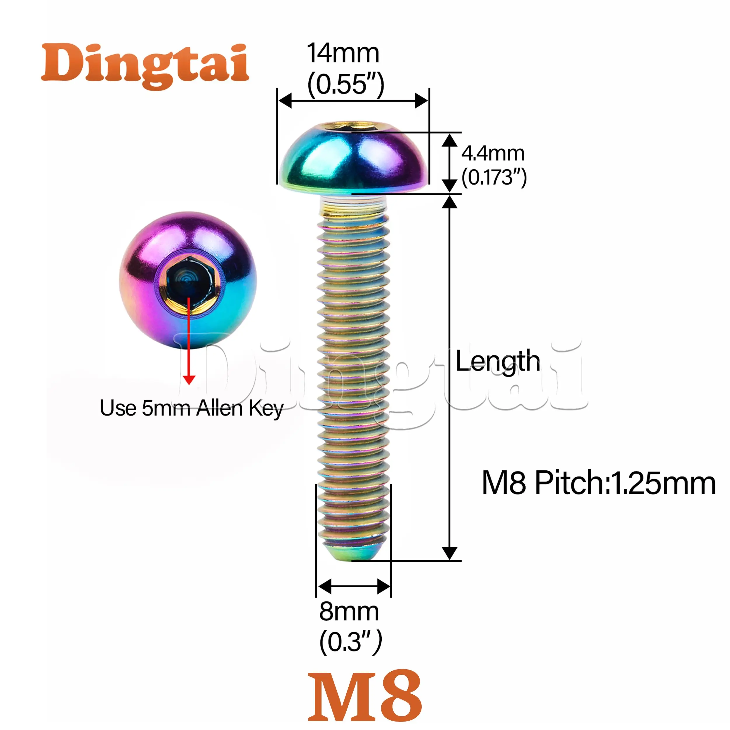 Dingtai Titanium Bolt M8x15 20 25 30 35mm Allen Key Head Screws for Motor Bike Disc