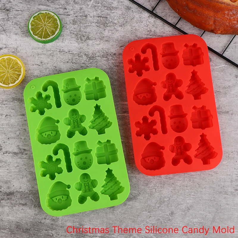 Christmas Theme Silicone Candy Mold Chocolate Cookie Baking Tools Trays Xmas Trees Gingerbread Man Gift Mold Cake Decoration