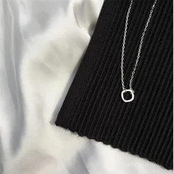 Korean Fashion Temperament Jewelry 925 Sterling Silver Female Retro Simple Hollow Square Pendant Necklace HZX155