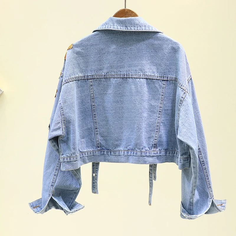 Jaket Jeans wanita bordir bunga, jaket Denim wanita, jaket jins lengan panjang, pakaian luar wanita musim semi, musim gugur