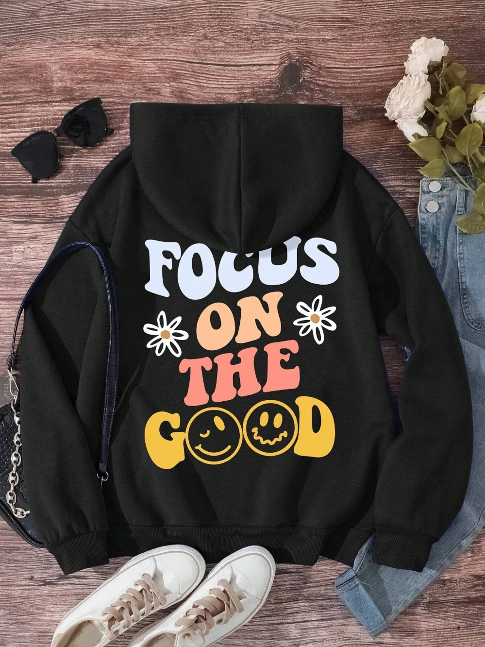 Focus On The Cood Funny Letter Graphic Print Hoody Man Fleece Soft Sweatshirt Loose S-XXL Hooded Casual Fashion Warm Hoodie