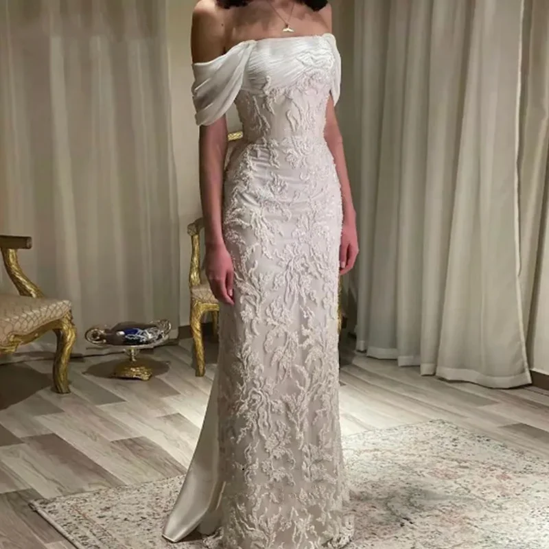

Customized Exquisite Mermaid Evening Dresses Off The Shoulder Prom Dress Appliques Beading Party Dresse Formal robes de soirée