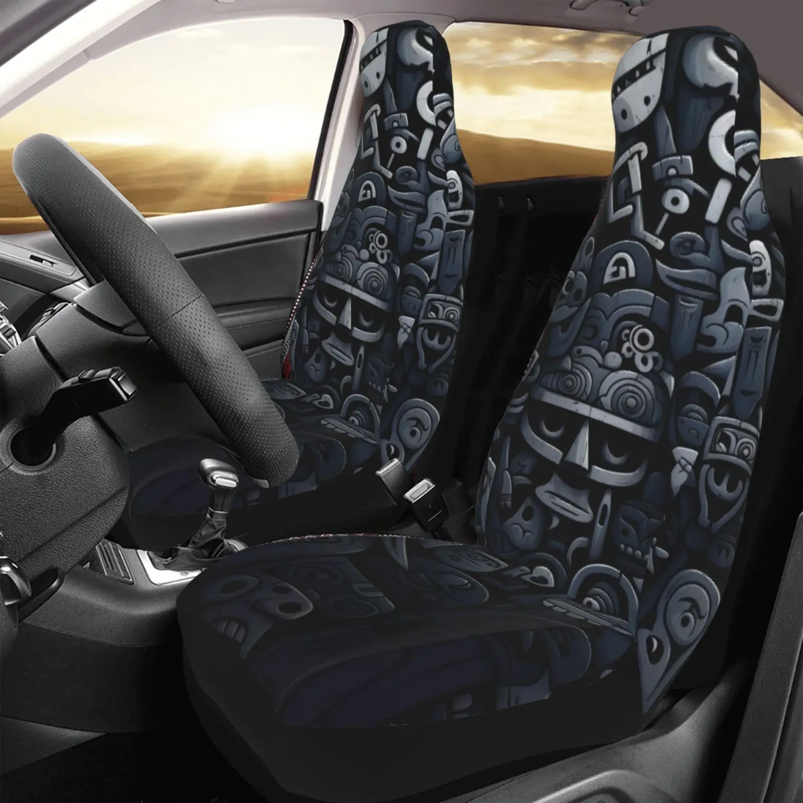 

1pc/2pcs - Vintage Style Pattern Print Luxury Car Front Seat Covers - High-End Comfort, Universal Fit, Durable & Machine Washabl