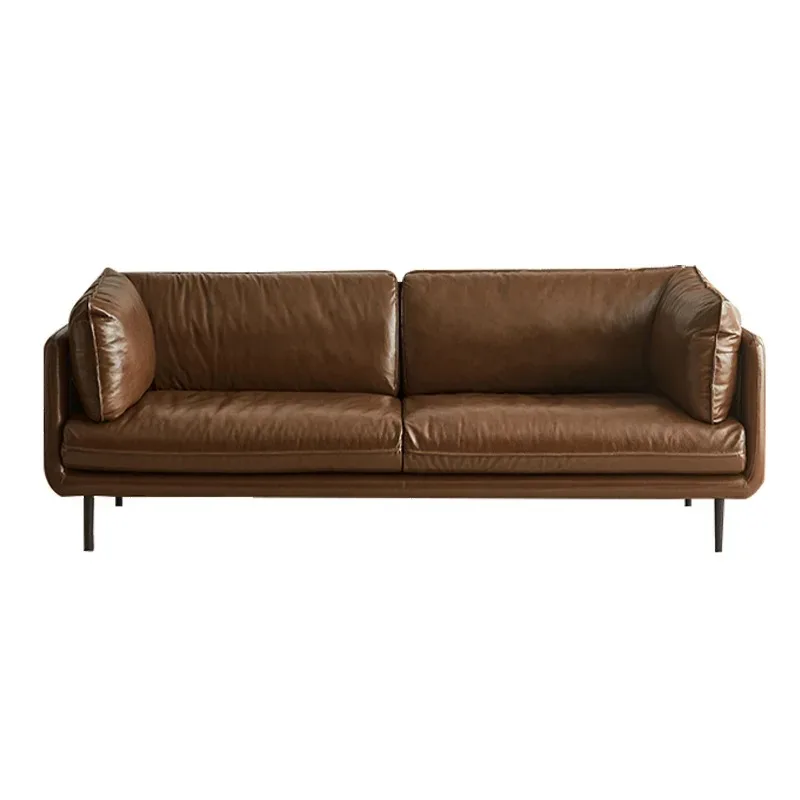 【Best-selling】Retro Style Oil Wax Leather Hug Sofa Leather Small Apartment Living Room Antique First Layer Cowhide