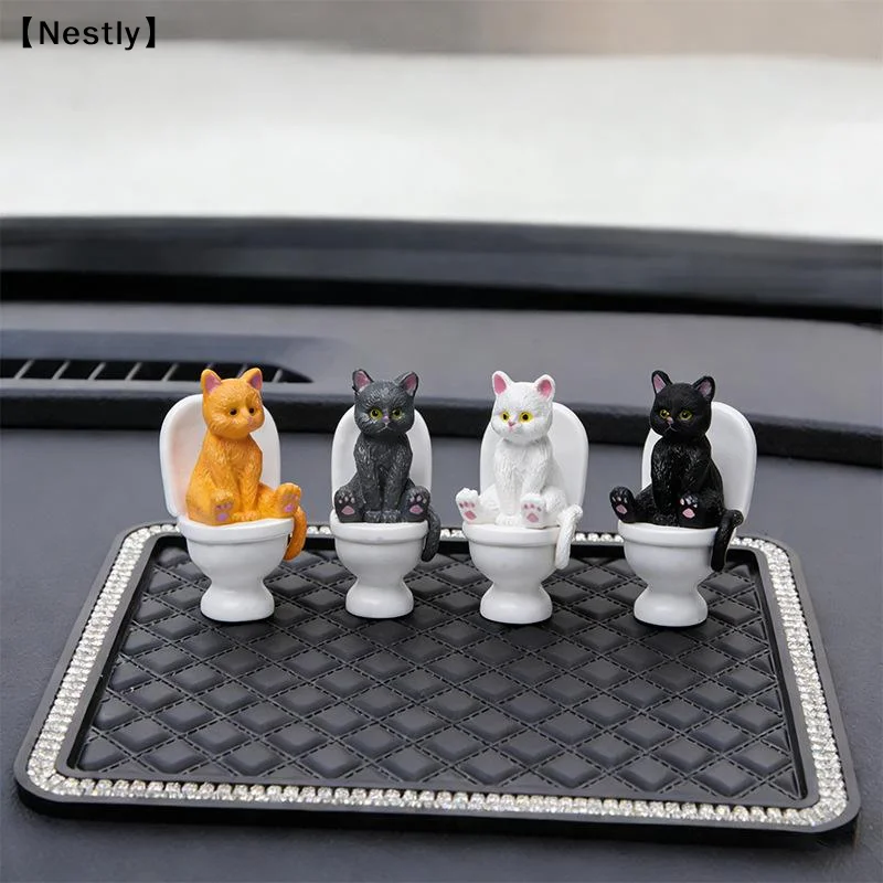 Cat Sitting On Toilet Figurine Mini Resin Kitten Doll Statue Funny Desktop Miniature Ornament Home Bathroom Decor Craft〔Nest〕