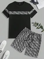 Retro Urban Men's Casual T-shirt Set Elegant Luxury Design Men's Round Neck Short Sleeve T-shirt Shorts Set Sports Shorts 2pcs