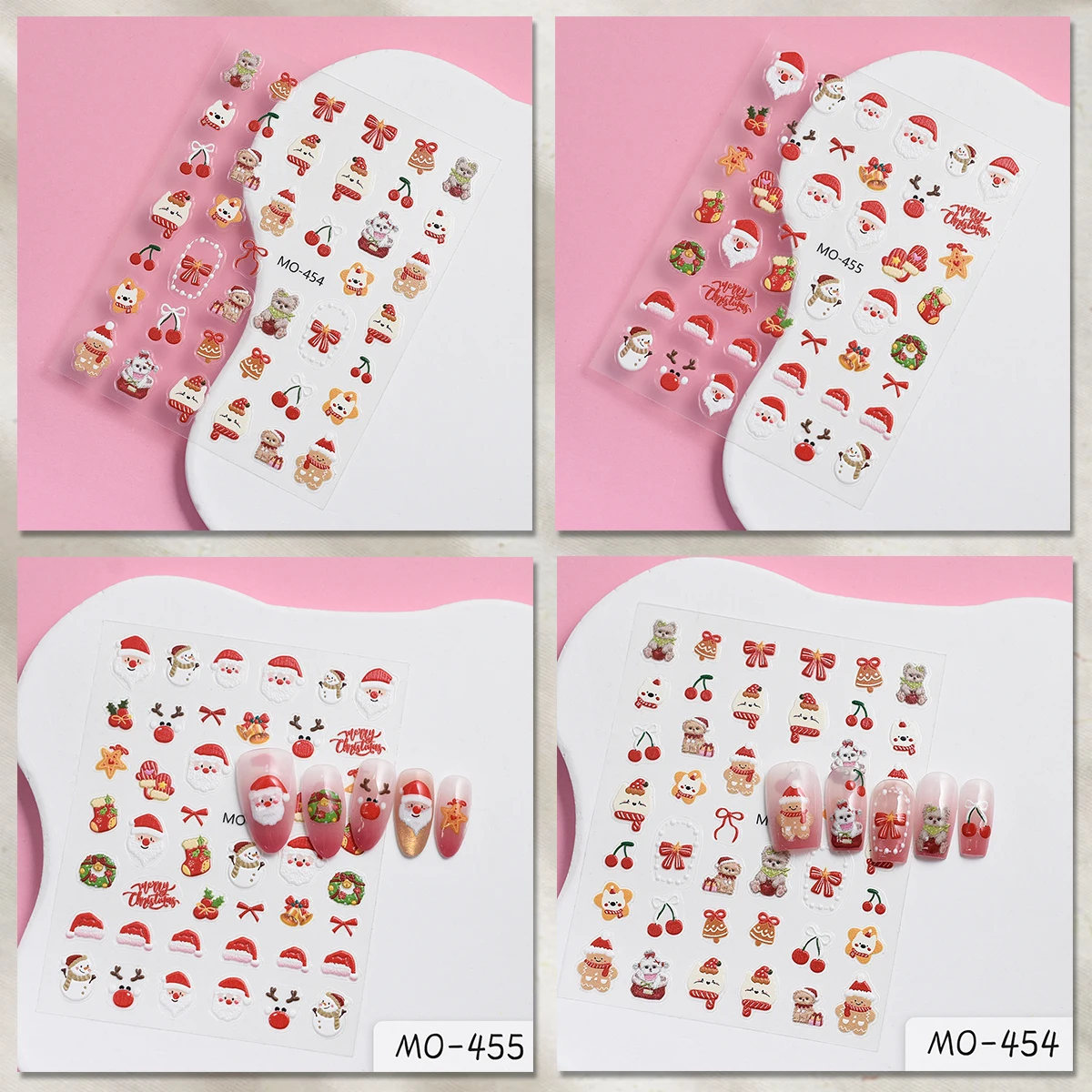 2/4 ورقة 5D عيد الميلاد مسمار الفن ملصقات سانتا كلوز ثلج الرنة هدية مسمار الشارات ذاتية اللصق لطيف عطلة