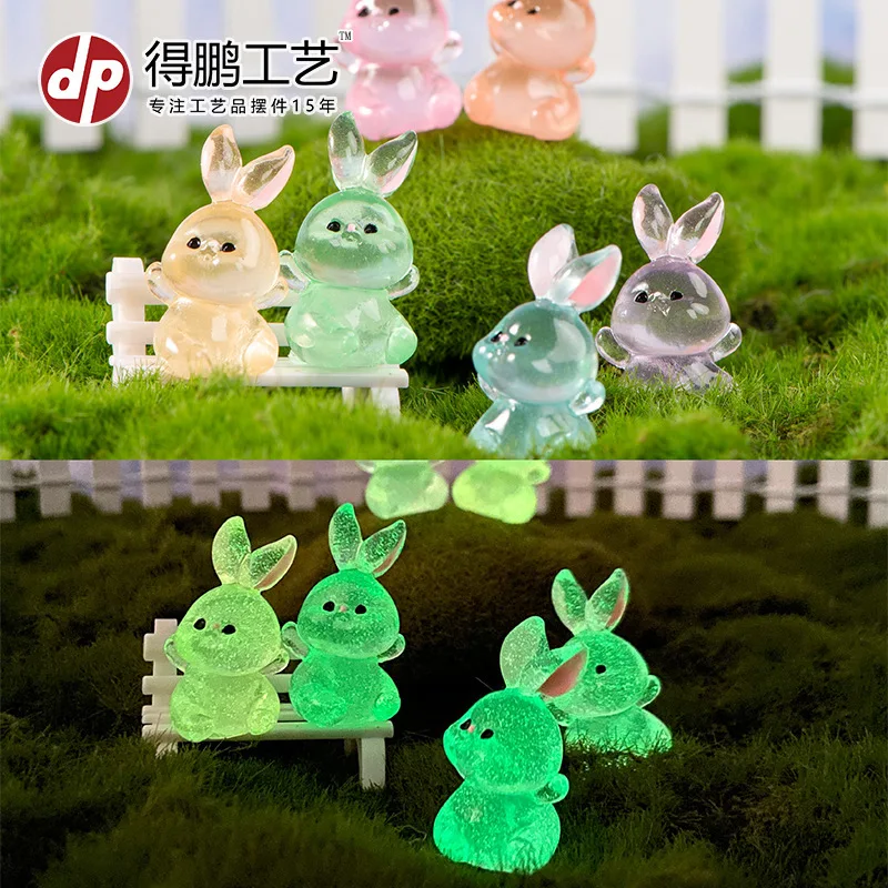 

Luminous Bunny Resin Ornament Micro Landscape Gardening Desktop Car Cartoon Cute Glowing Rabbit Decoration Accessories