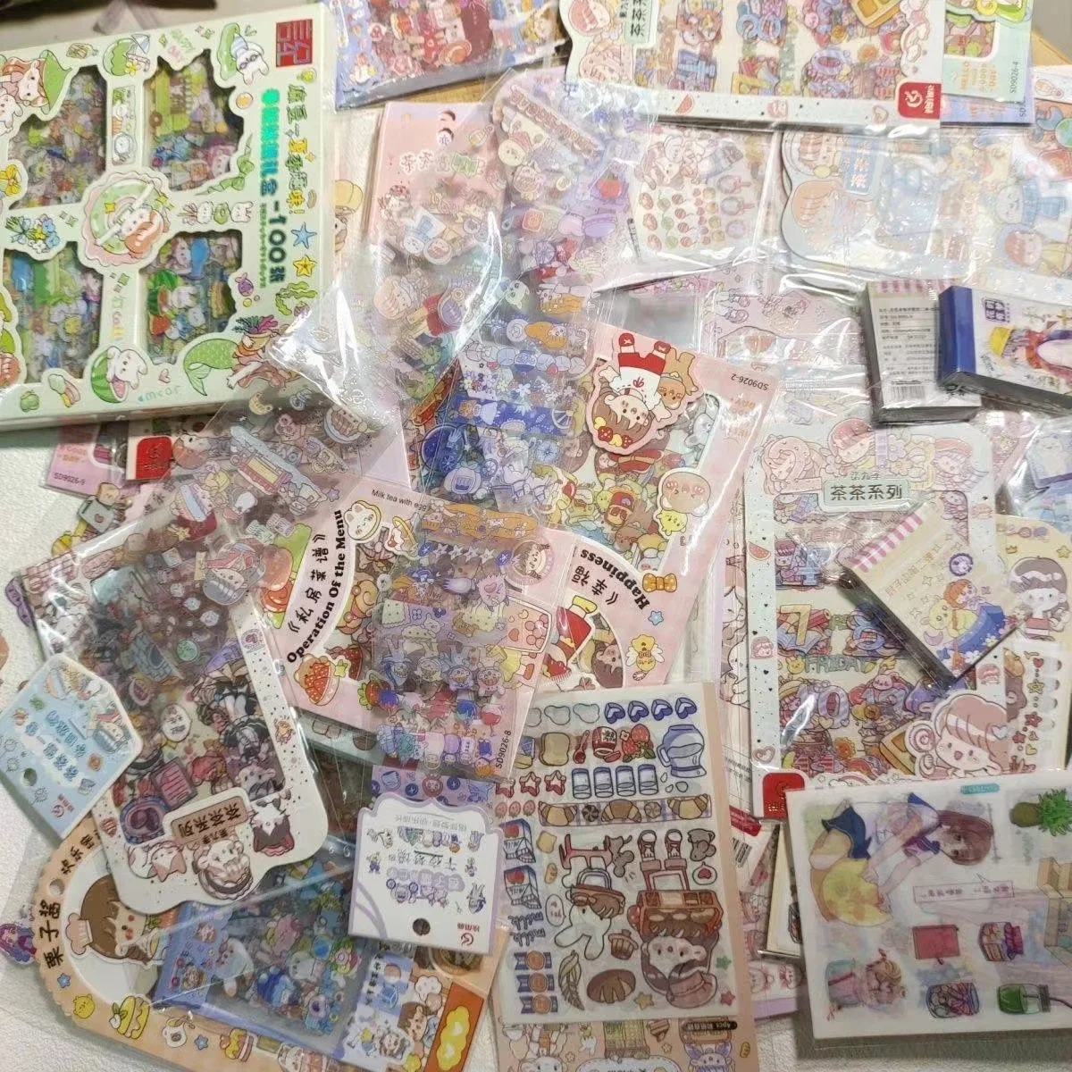 500g 무작위 Washi 테이프 세트 50-60 Pcs 반복 없음 편지지 스티커 접착 마스킹 테이프 Scrapbooking Kawaii 저널 용품