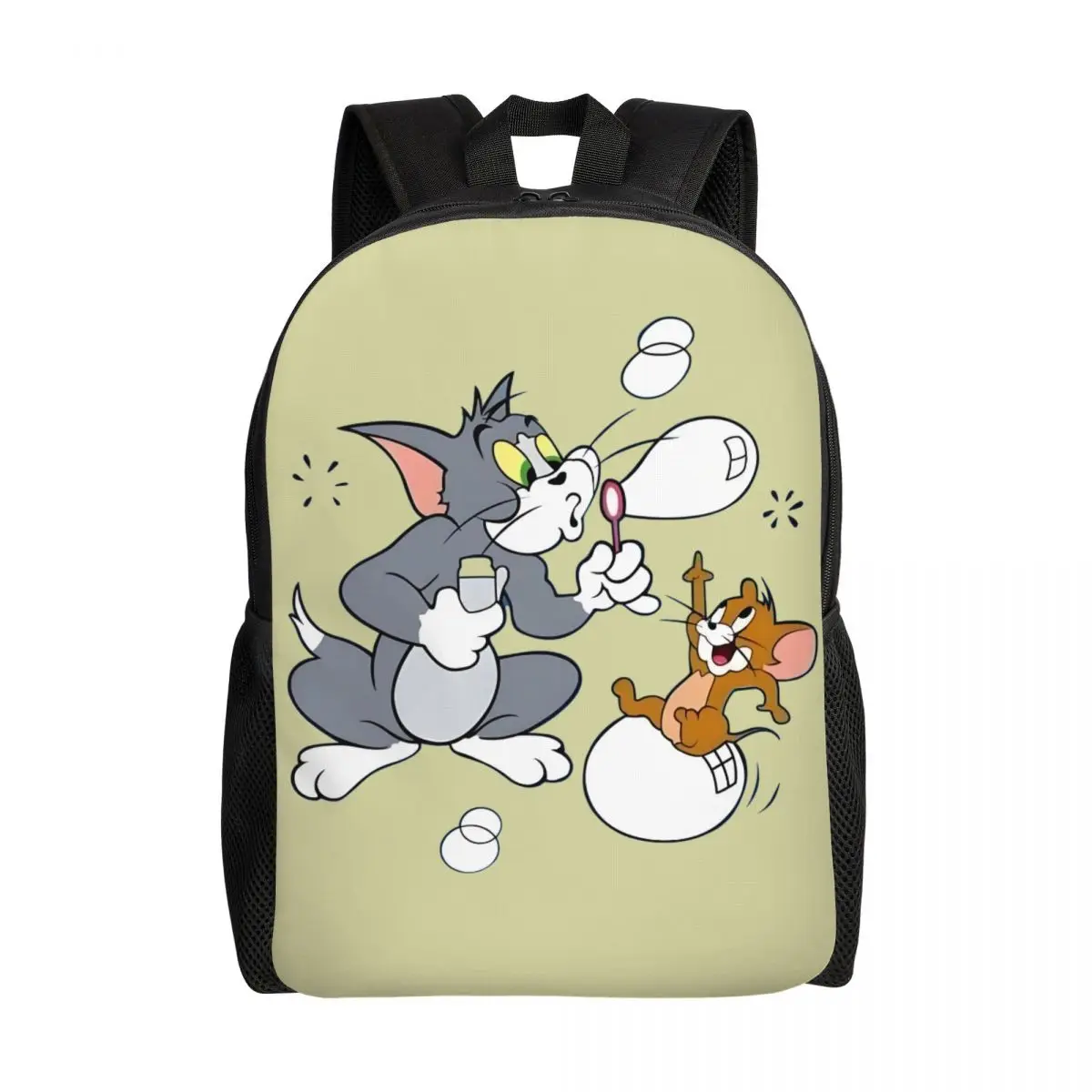 Custom Animation Tom And Jerry Backpacks for Women Men School College Students Bookbag Fits 15 Inch Laptop Blow Bubbles Bags