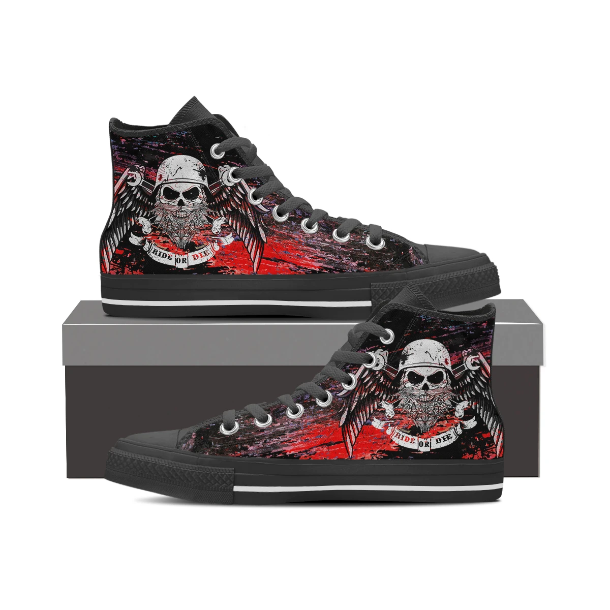 

ELVISWORDS Skull Head High Patten Top Shoes Lace Up Black Women's Shoes Spring Autumn Comfortable Zpatos
