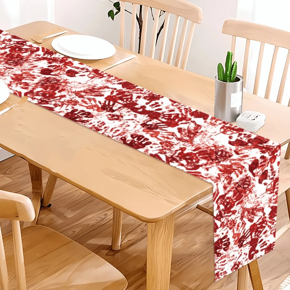Halloween Blood Handprint Table Runner Spooky Horror Table Decor for Halloween Party Dinner Table Decoration, Haunted House