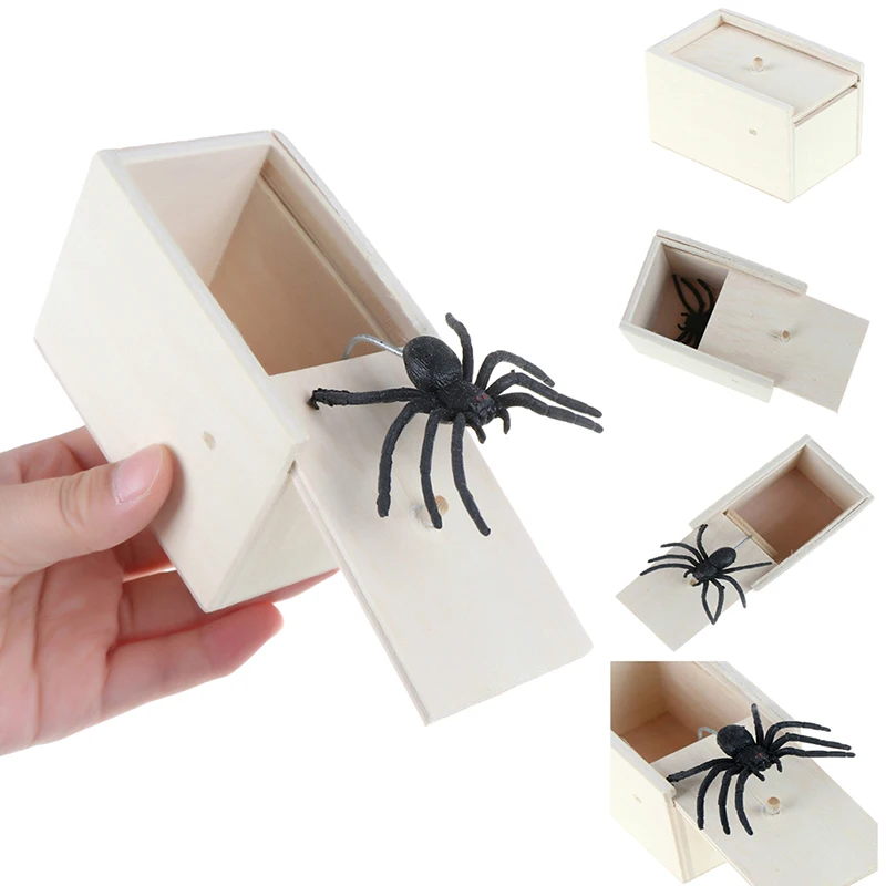 Trick Spider Funny Wooden Scare Box Hidden in Case Joke Scare Box Fun Game Prank Toys Friend Party Gift