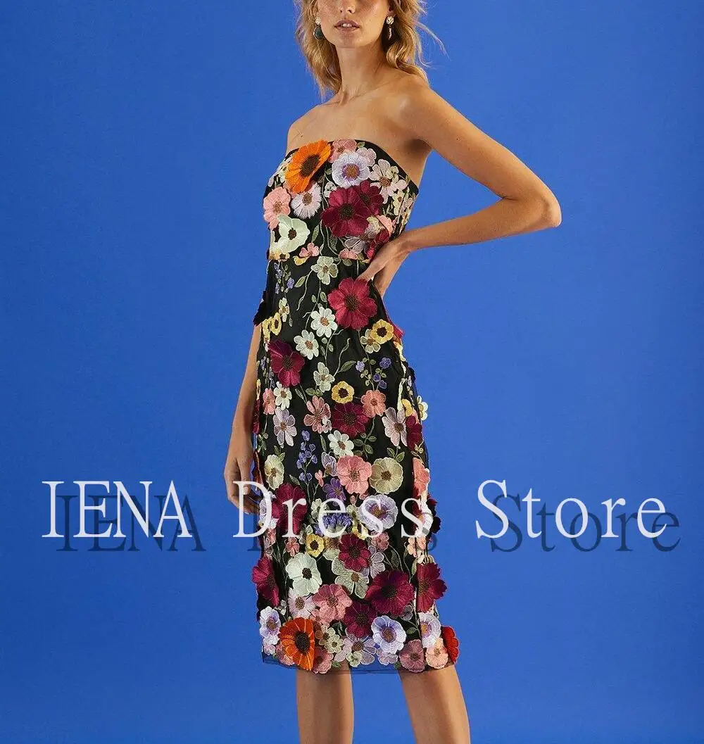 IENA-vestido de novia con flores en 3D, traje negro bordado a mano, Floral, botánico, para fiesta de noche, romántico, 14673, 2023