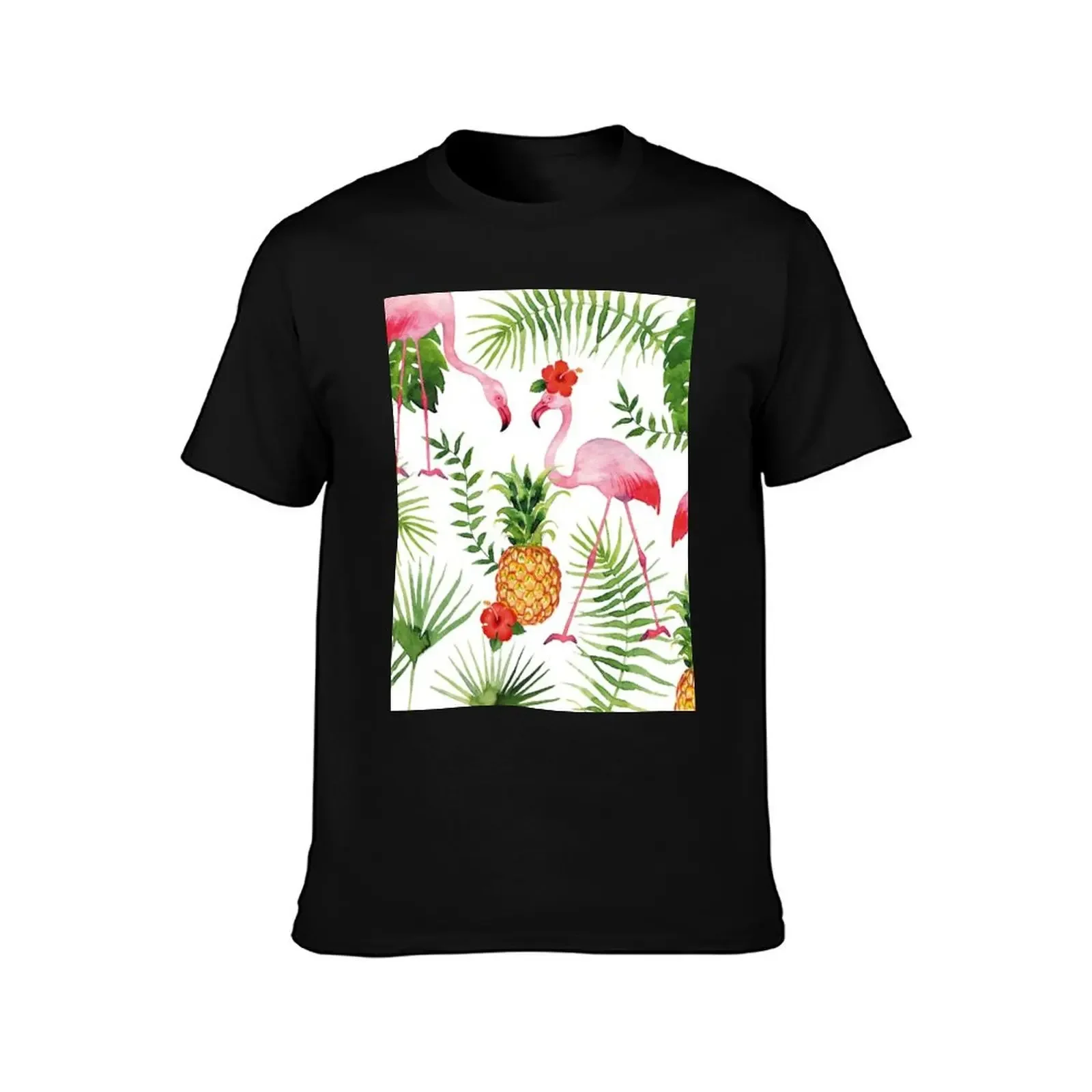 Flamingo & Pineapples T-Shirt cotton man t-shirts baggy shirts black t-shirts for men