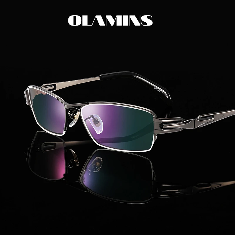 

OLAMINS Pure Titanium Glasses Half Frame Men's Business New Support Prescription Square Eyeglasses Men Optical Eyewear ATM1185