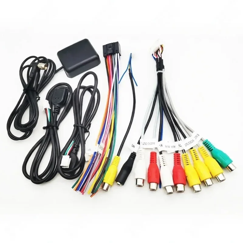 16 Pin Wiring Harness Set, USB Adapter, GPS Antenna, Mic Video CVBS Audio Aux RCA, Wifi Cable, for Universal Car Android System