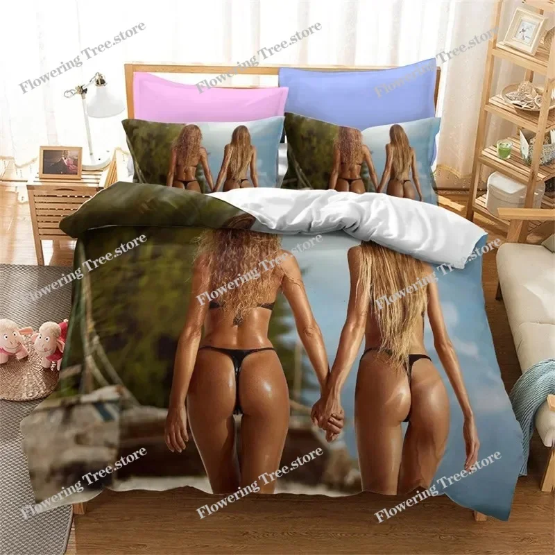 Car Sexy Buttocks Bikini Girl Bedding Set Boys Girls Twin Queen Size Duvet Cover Pillowcase Bed Kids Adult Home Textileextile