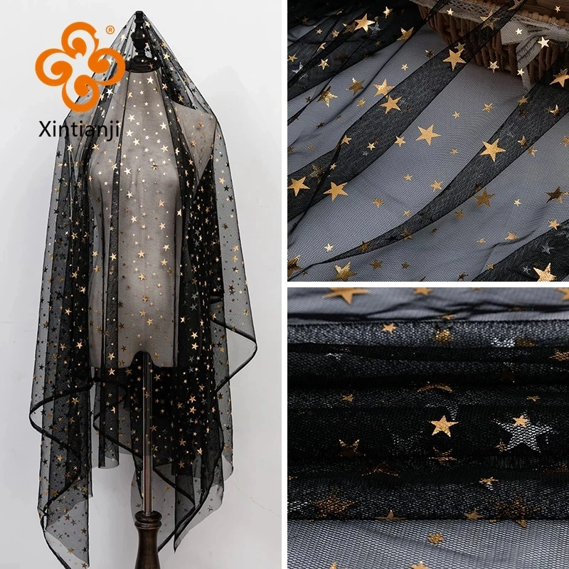 Mesh-Stoff mit Sternen, goldener Bronzed-Druck, weicher Spitze, Tüll für Mädchen, Prinzessinnenkleid, Nähen, DIY, Hochzeit, Party, Stuhl, Dekoration, Stoff