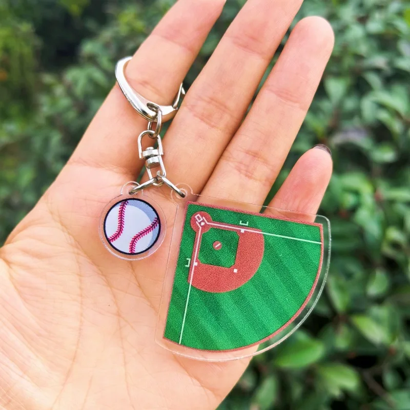 Acrylic Baseball field football field Keychain Double Sided Mini 3D Sports Keyring Bag Pendant Car Key Chains Souvenir Gift