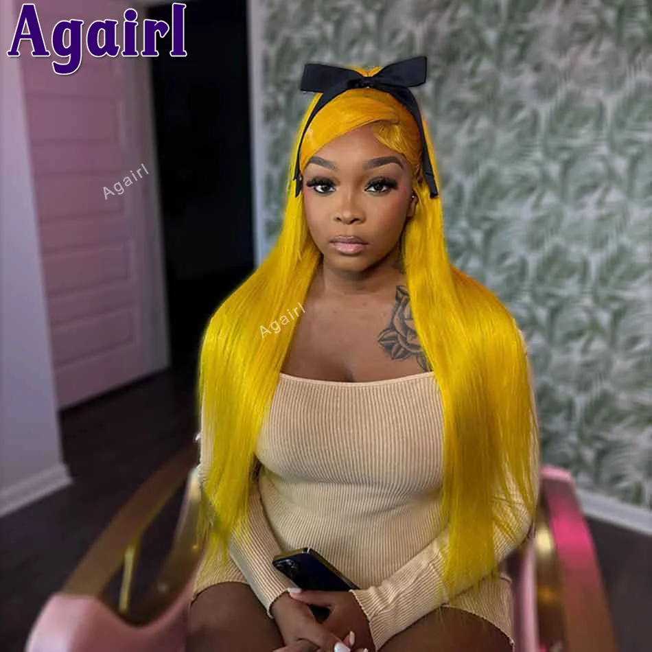 Yellow Color Straight Lace Front Wigs Human Hair 613 Colored 13X6 13X4 Transparent Lace Frontal Wigs 200 Density For Black Women