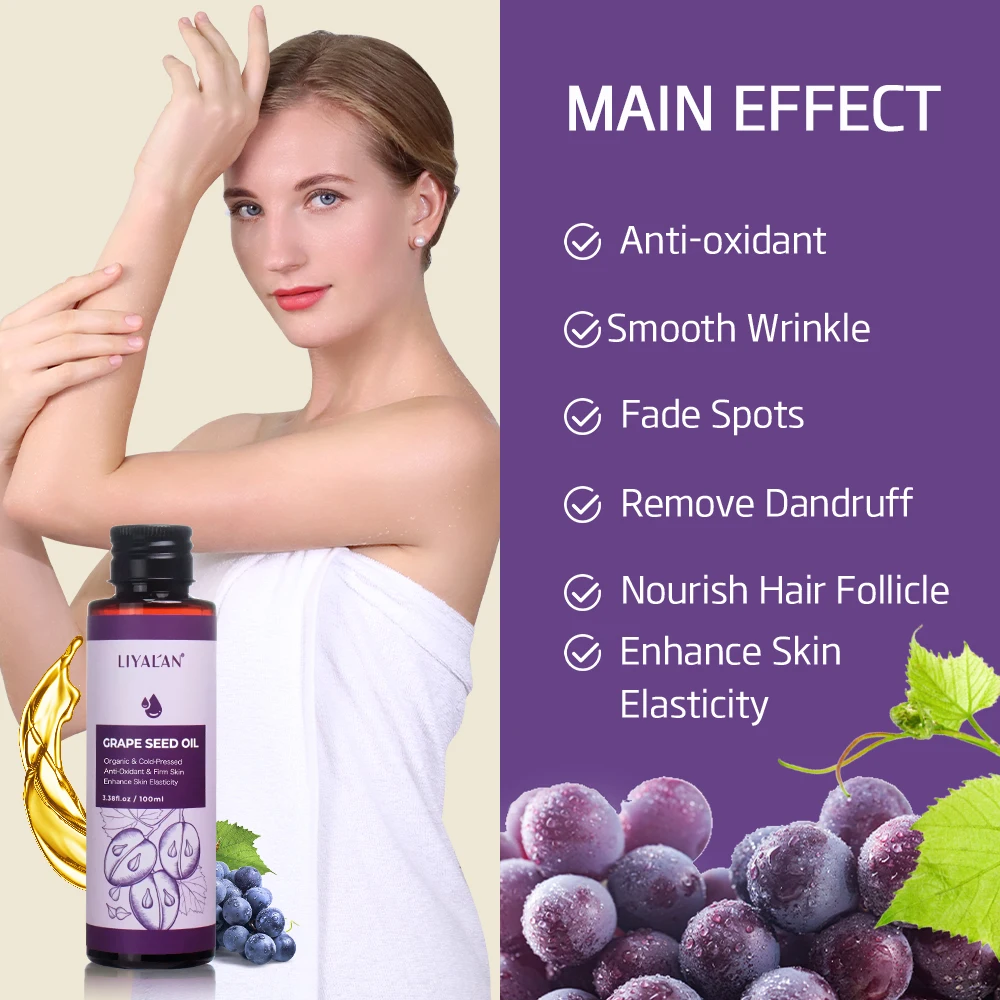 100ml Grape Seed Oil Skin Antioxidant Smooth Wrinkle Fade Spots Moisturizing Nourish Hair Organic Cold Press Carrier Oil