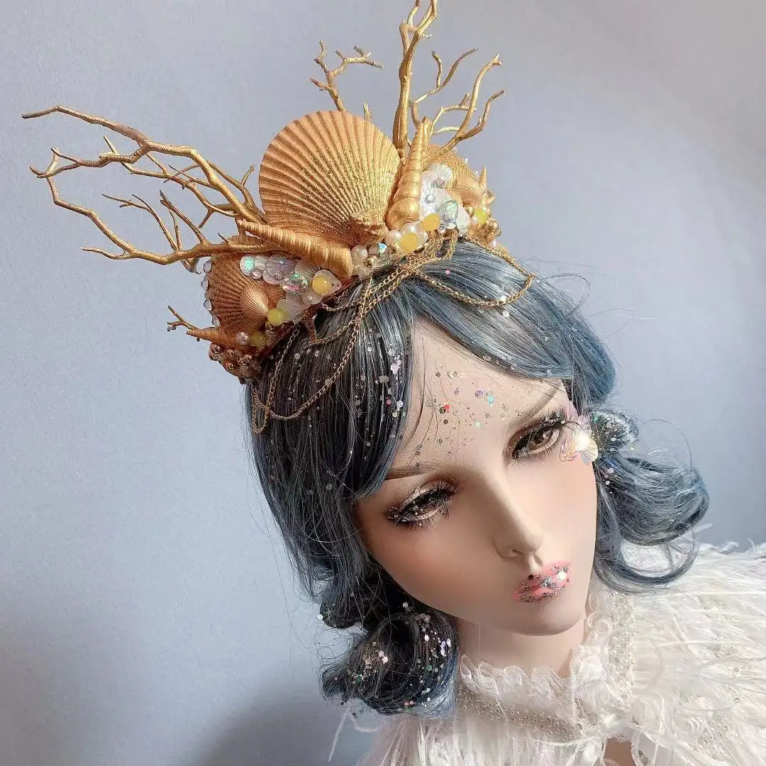 Vintage Mermaid Princess Crown Party Favors Shell Fairy Spirit Headwear Carnival Cosplay การถ่ายภาพ Elf เจ้าสาว Headdress