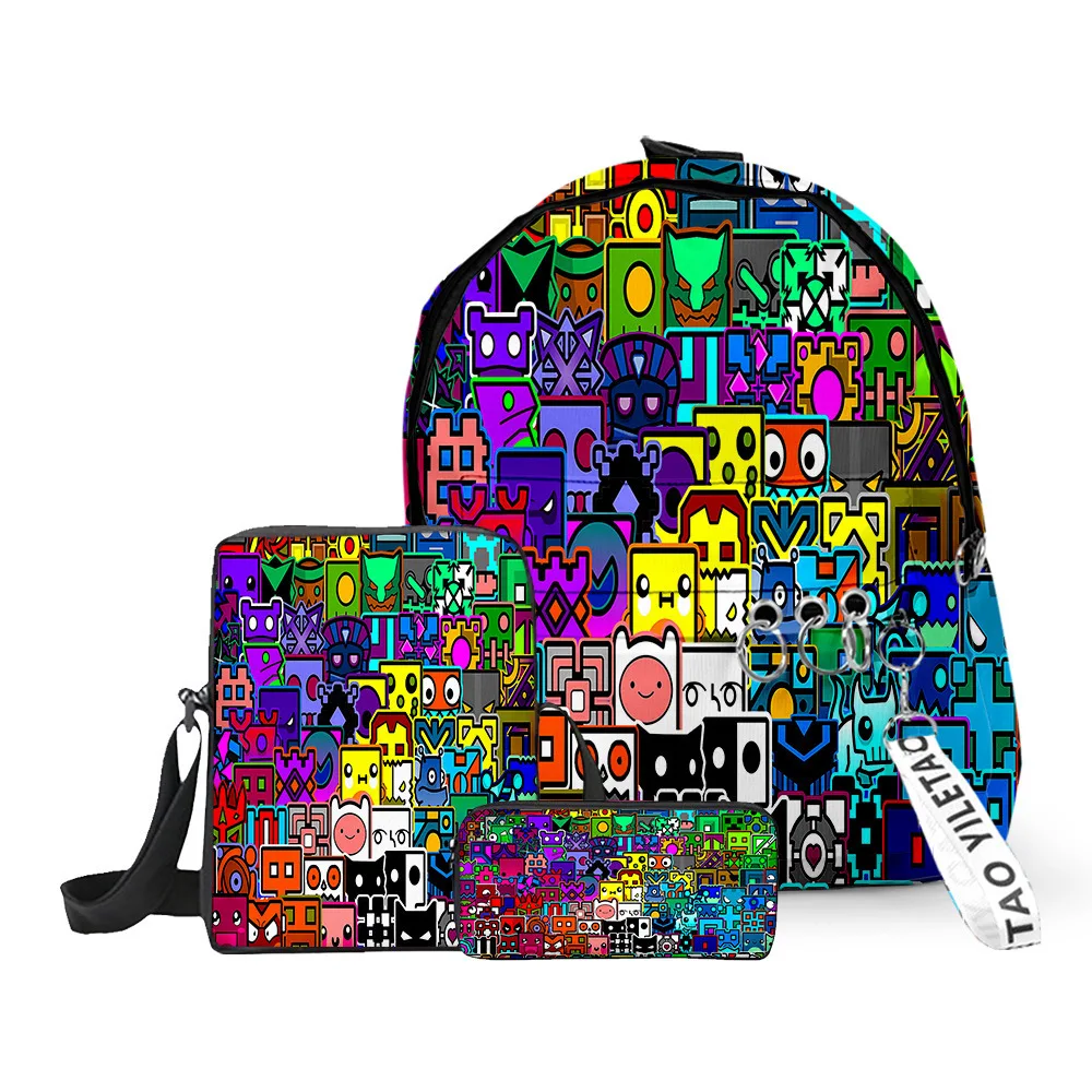 

Популярная крутая геометрия Dash 3D принт 3 шт./компл. школьные сумки брелки Оксфорд небольшой рюкзак наклонная сумка через плечо пенал