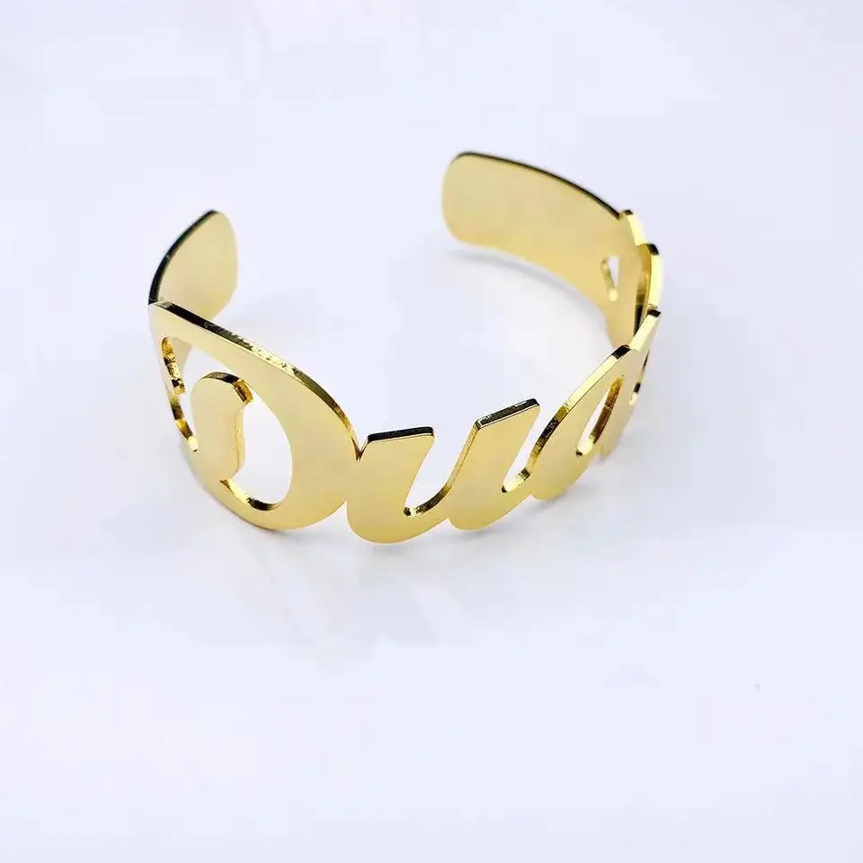 Big Custom Name Bangles for Women Personalized Stainless Steel Charm Wide Bracelet Wholesale of Women\'s Jewelry Couple Gifts
