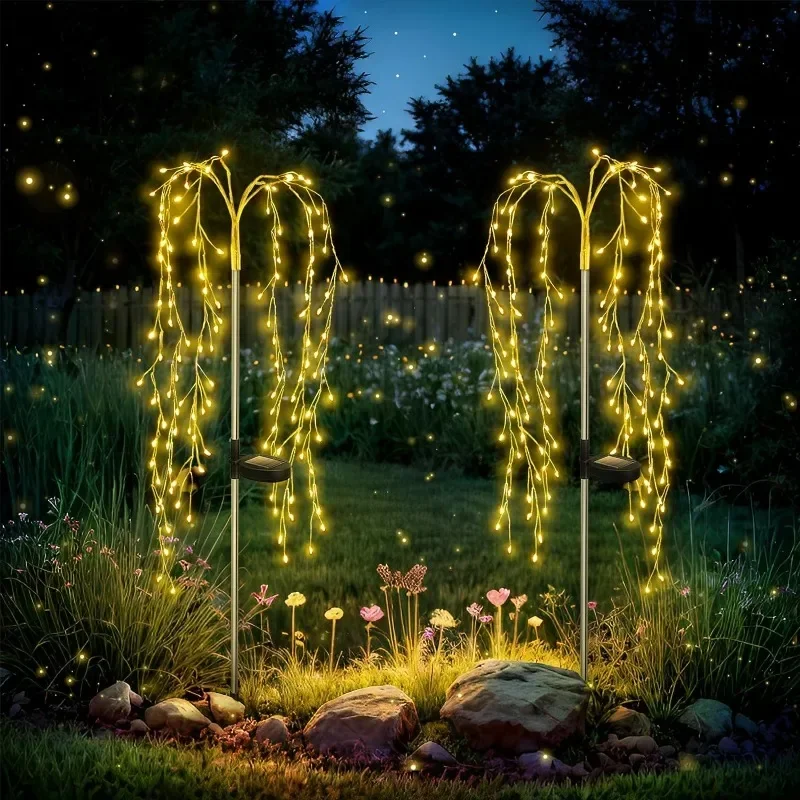 Solar Firework Light 8 Lighting Modes Outdoor Waterproof LED Solar Power Willow Trees Lights For Garden Lawn Courtyards Decor