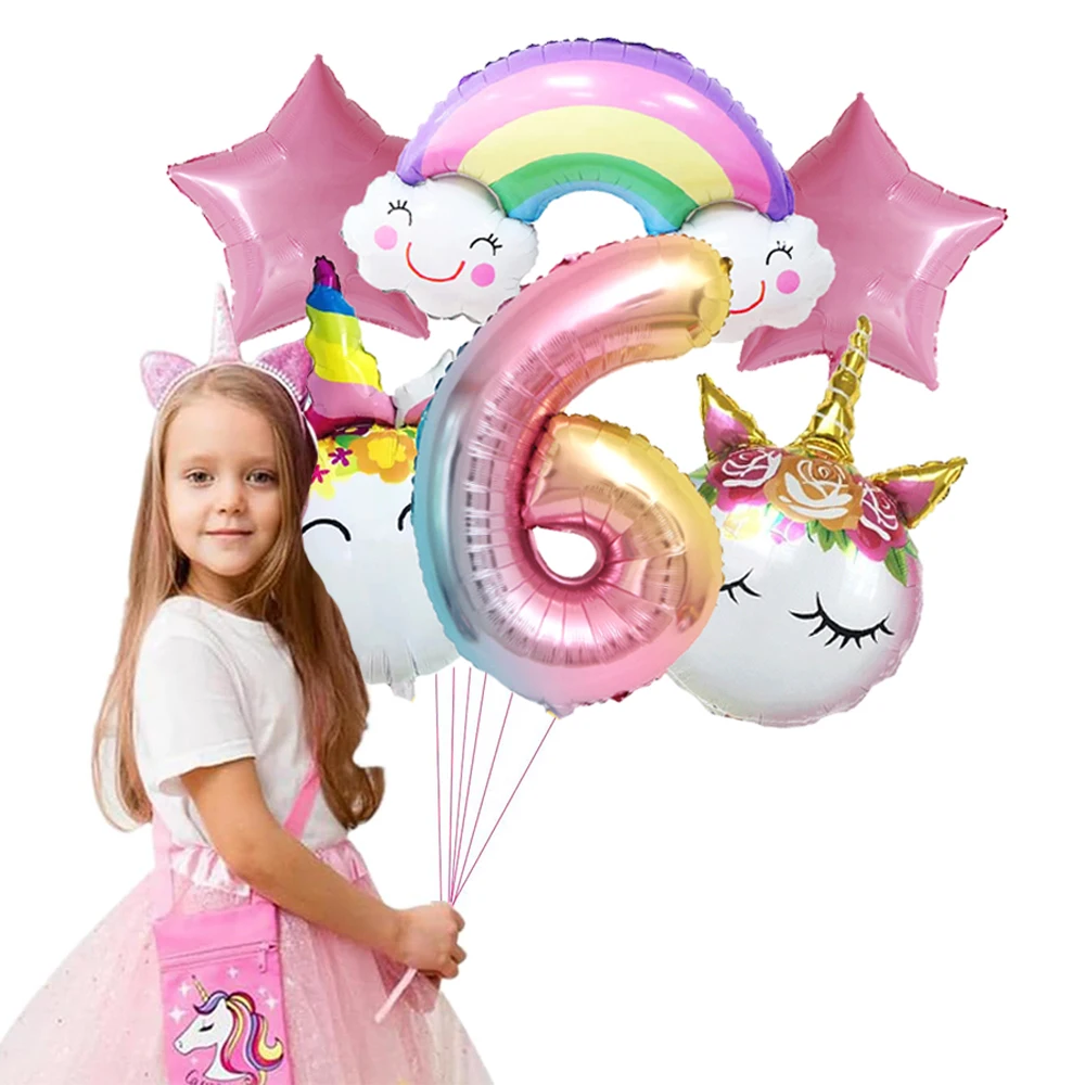 بالون يونيكورن فويل عملاق قائم بذاته ثلاثي الأبعاد سحري قوس قزح سحابة الفتيات حفلة عيد ميلاد يونيكورن الديكور لوازم استحمام الطفل #6