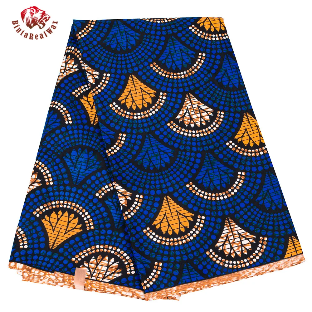 BintaRealWax Fan Pattern African Fabric By the Yard Polyester Material For Handsewing High Quality Cloth for Party Dress FP6464