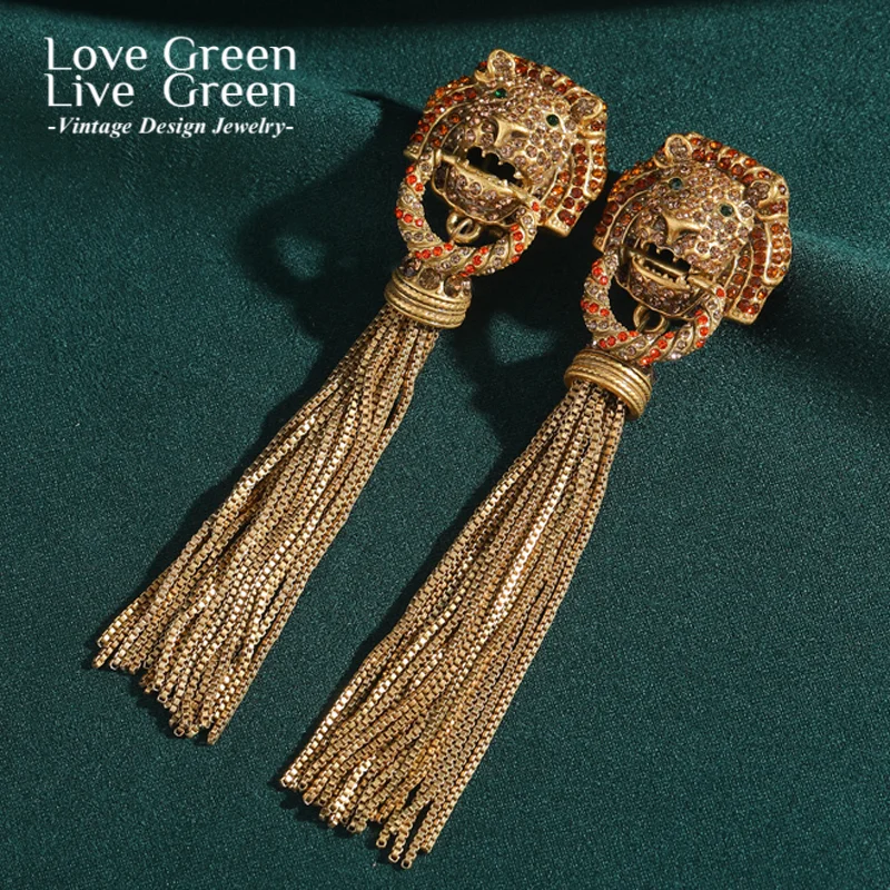 

Vintage Gold Color Lion Long Earrings For Woman Chain Tassel Retro Antique Fashion Designer Jewelry Daily New In 2025 Trends