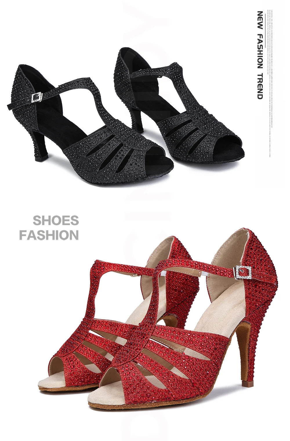 CINMIDY Damen Latein Tanzschuhe Party-Sandalen Ballsaal Tanzschuhe Salsa Tango Auftrittsschuhe Rote Hochzeitsschuhe – Detail 2