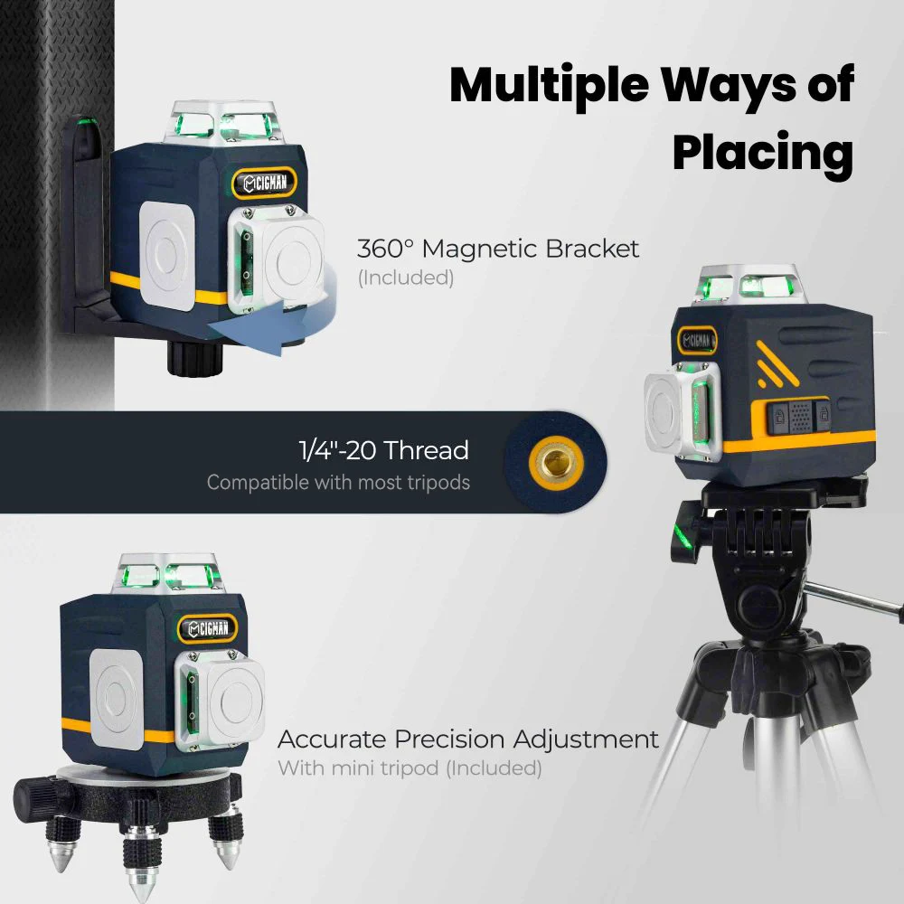 CIGMAN CM720 2*360° 8 Line Laser Level Green Cross Line Self Leveling Remote Controller Magnetic Rotating Stand 100ft Work Range