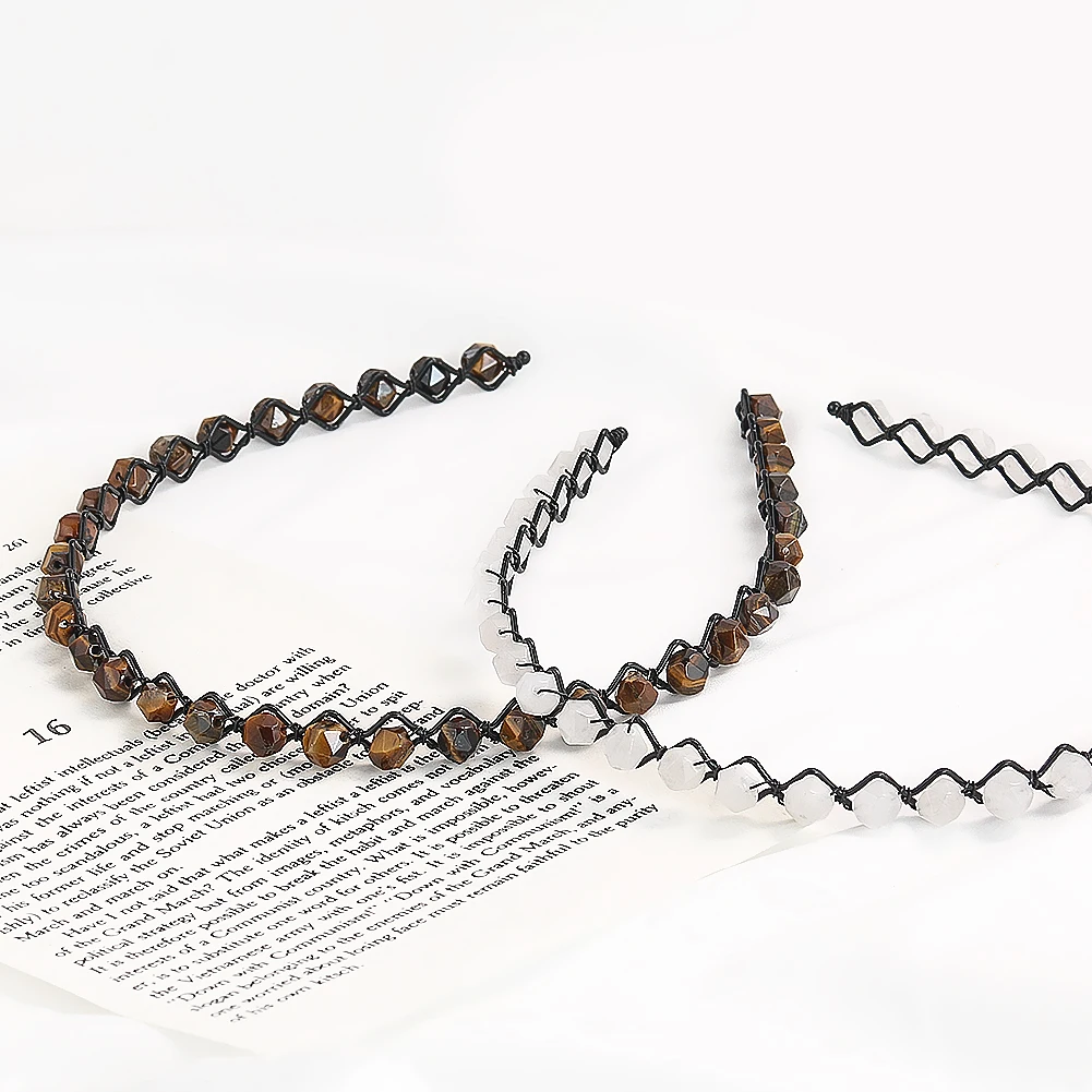 ナチュラルマカダムファセットビーズ織りヘアフープクリスタルタイガーアイストーンアクセサリー目に見えないバンドル髪の装飾ジュエリー