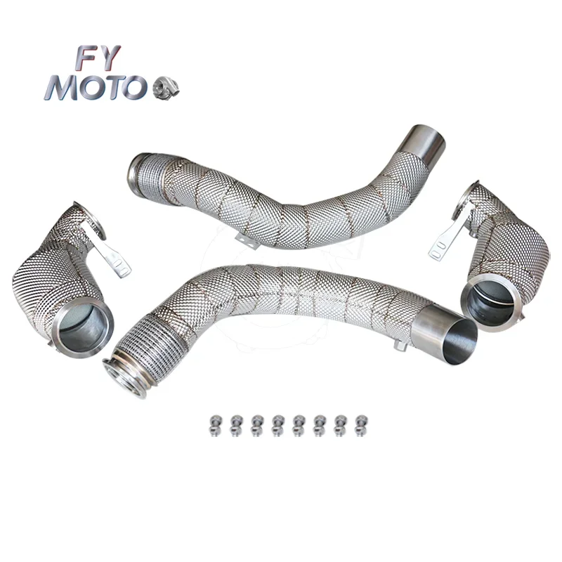Exhaust Catted Downpipe for BM W S63 4.4T 20-21 F95 F96 X5M X6M with Heat Shield