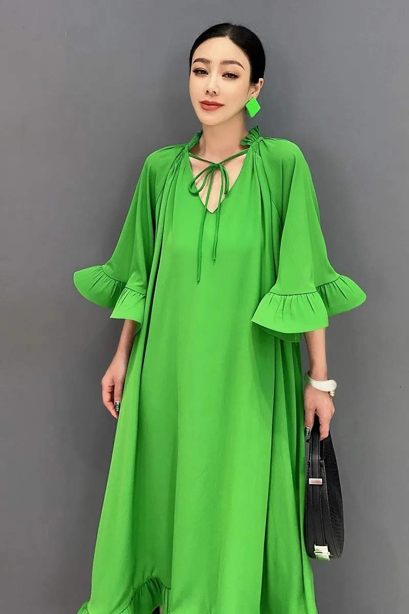 Summer 2024 Elegant Loose Long Dresses For Women Fashion V Neck Dress Female Wholesale