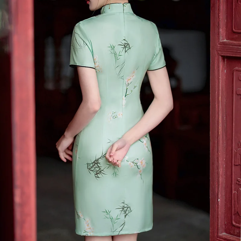 

Yourqipao Summer Short Improved Cheongsam Elegant Retro Banquet Photograph Kawaii Qipao Chinese Style Evening Dress for Women