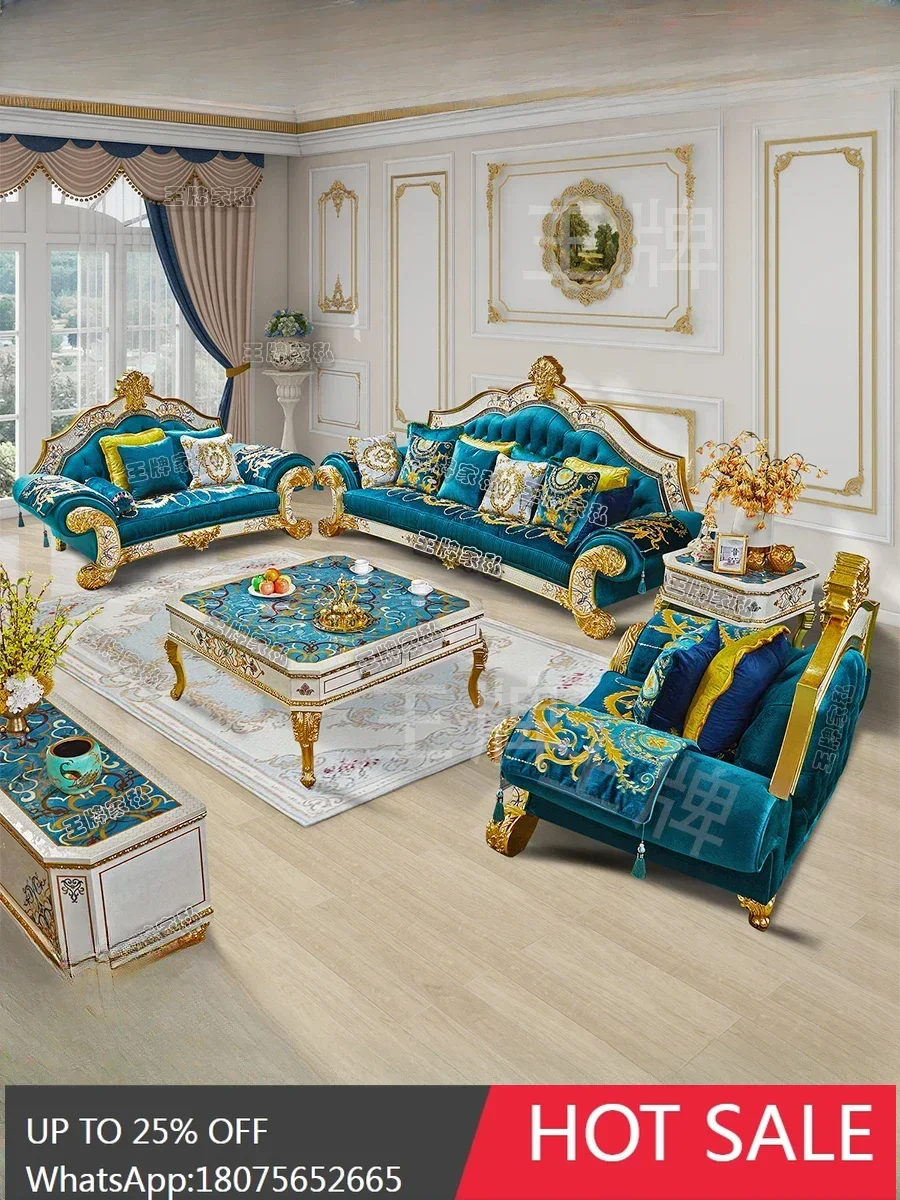 MJY shell parquet European luxury solid wood retro villa high-end fabric gold foil sofa