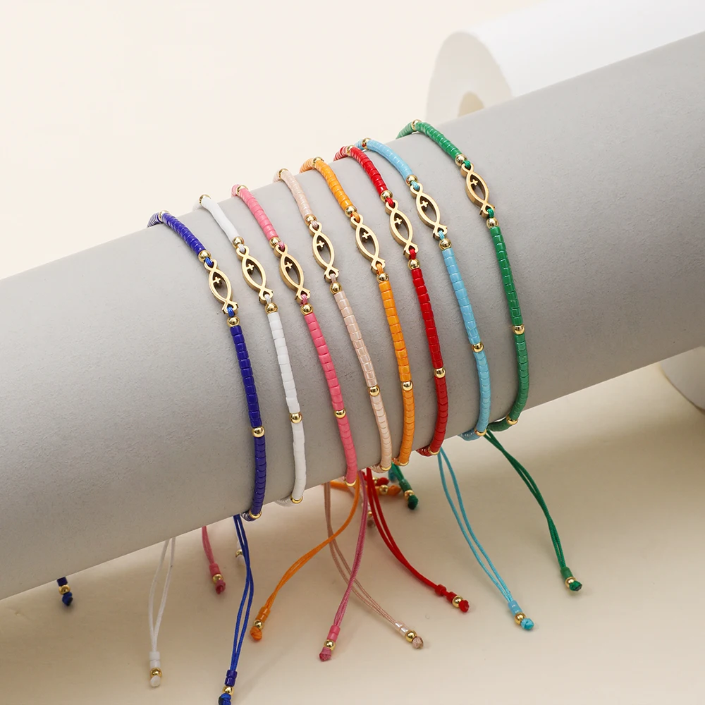 أساور ZMZY من الفولاذ المقاوم للصدأ للنساء ، مجوهرات مسيحية ، سمك ، صليب ، مسيحي ، بوهو ، ملون ، صيف ، بيع بالجملة