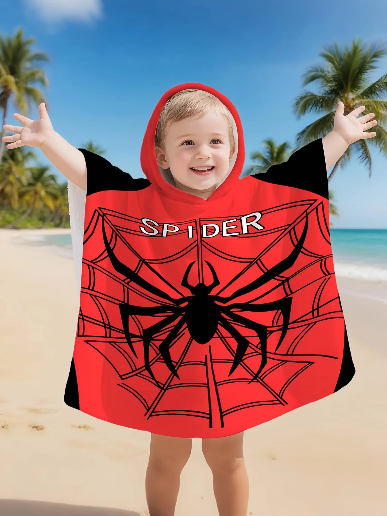 Red Spider Bathrobe Soft Bathrobe Super Absorbent Side Buttons Suit For Beach Pool Seaside Camping For Girl And Boy Age 2-11