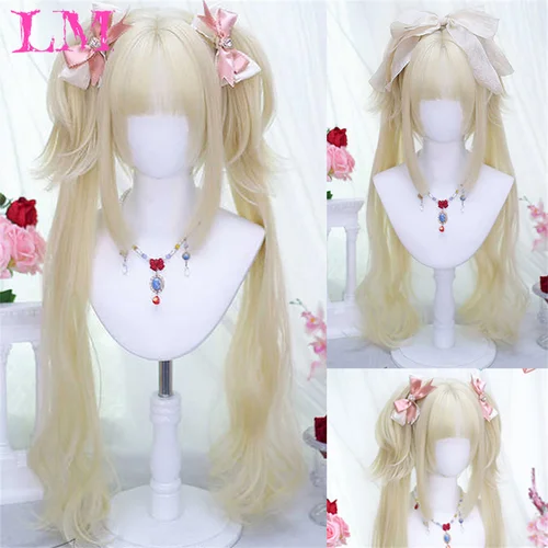 Imagen 2 del producto Peluca negra sintética LM con cola de caballo larga, peluca corta y recta, peluca rubia Harajuku para fiesta de Cosplay de Lolita con flequillo para mujer