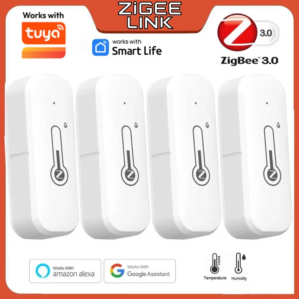 Smart Zigbee 3.0 Temperature Humidity Sensor Work for Alexa Home Assistant Real-Time Tracking App Control Hygrometer Thermometer