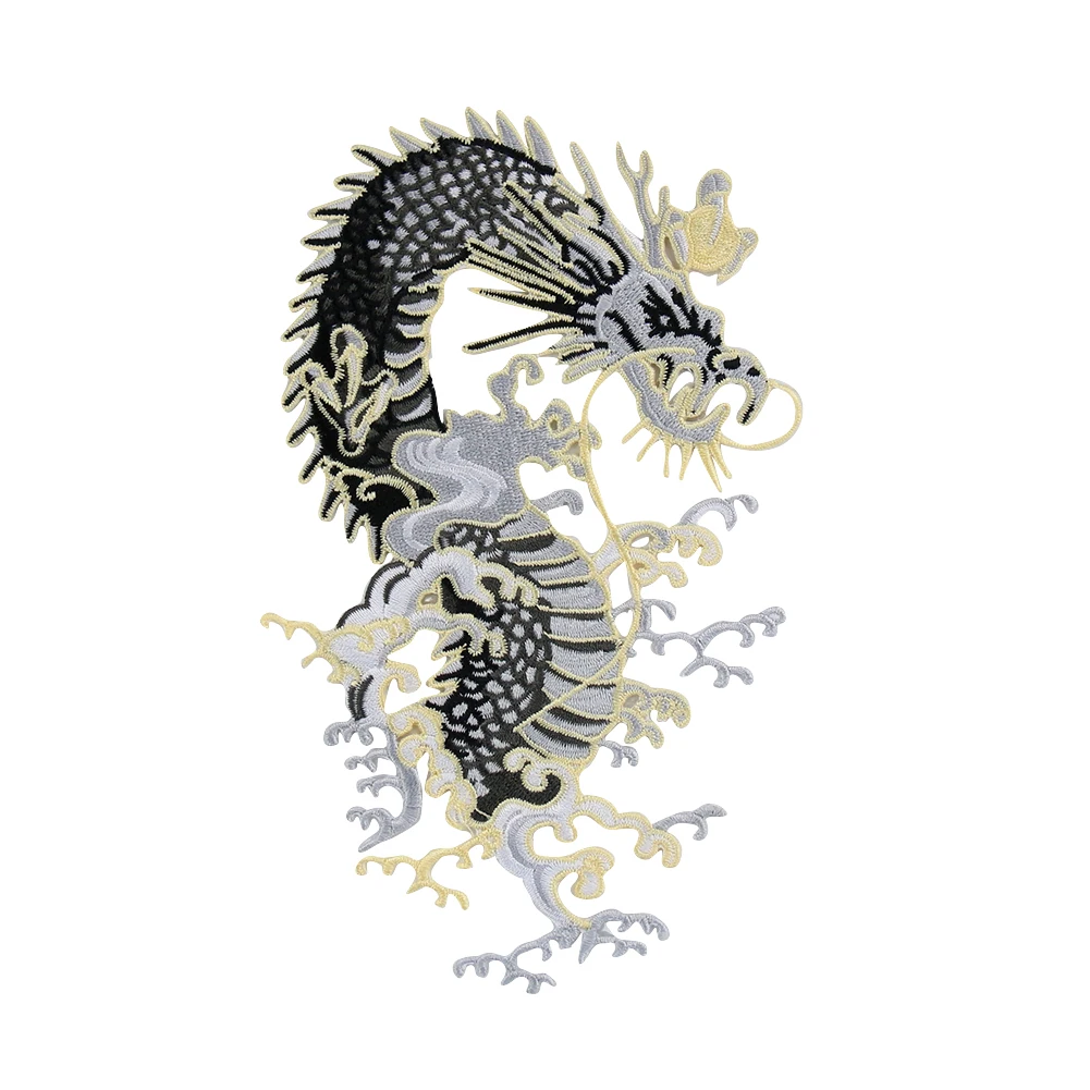 Chinese National Style Embroidery Dragon King Iron on Patch Back Adhesive Tape Sew on Patch Stage Costume Clothes Decor Applique