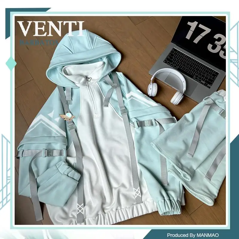 أنيمي جينشين تأثير Venti سمة تأثيري الكرتون هوديي معطف القط الأذن تصميم الخريف والشتاء الملابس اليومية هدية عيد الميلاد